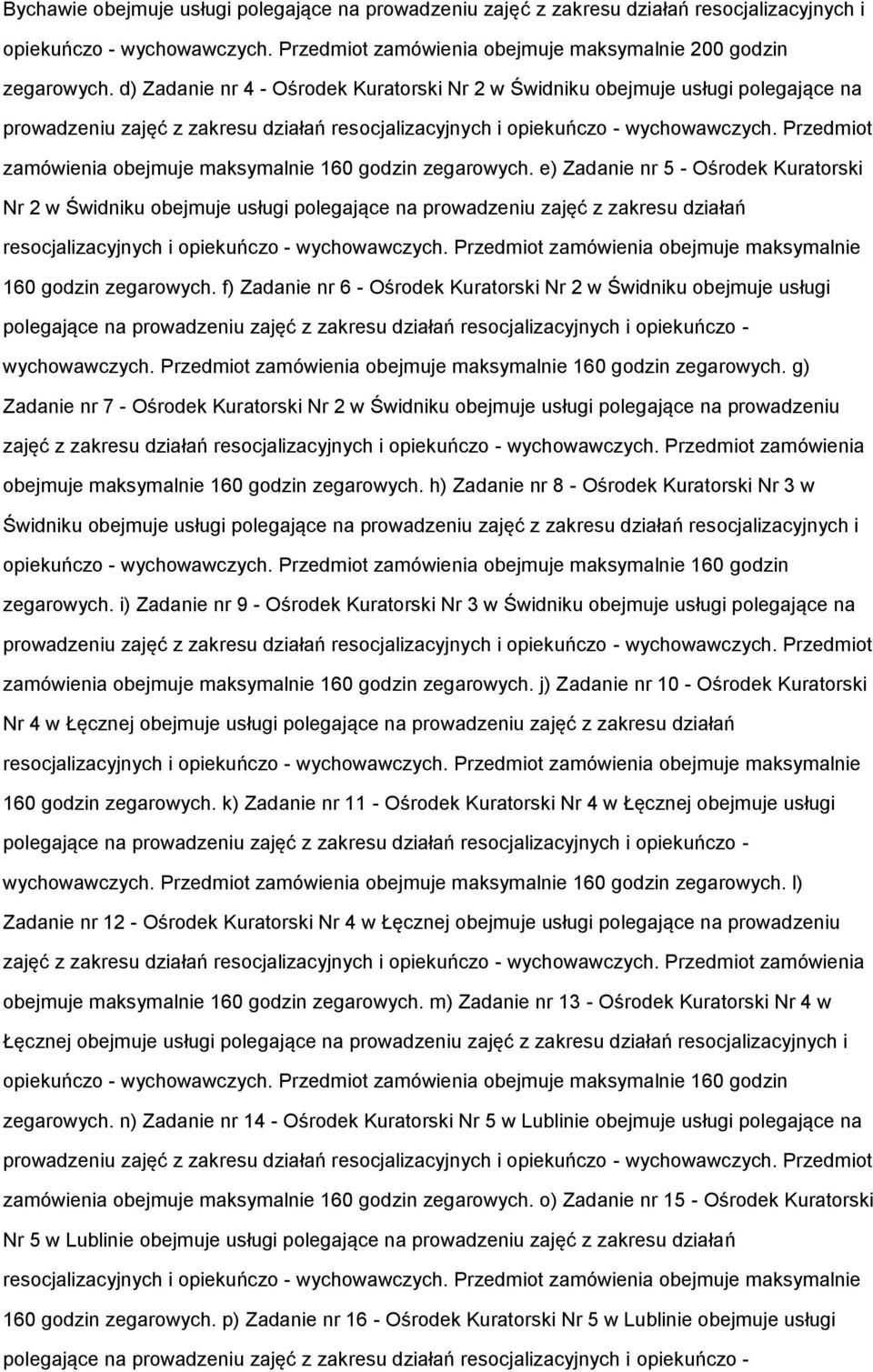 Przedmiot zamówienia obejmuje maksymalnie 160 godzin zegarowych.