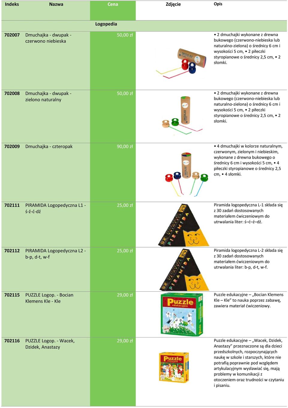 702008 Dmuchajka - dwupak - zielono naturalny 50,00 zł 2 dmuchajki wykonane z drewna bukowego (czerwono-niebieska lub naturalno-zielona) o średnicy 6 cm i  702009 Dmuchajka - czteropak 90,00 zł 4