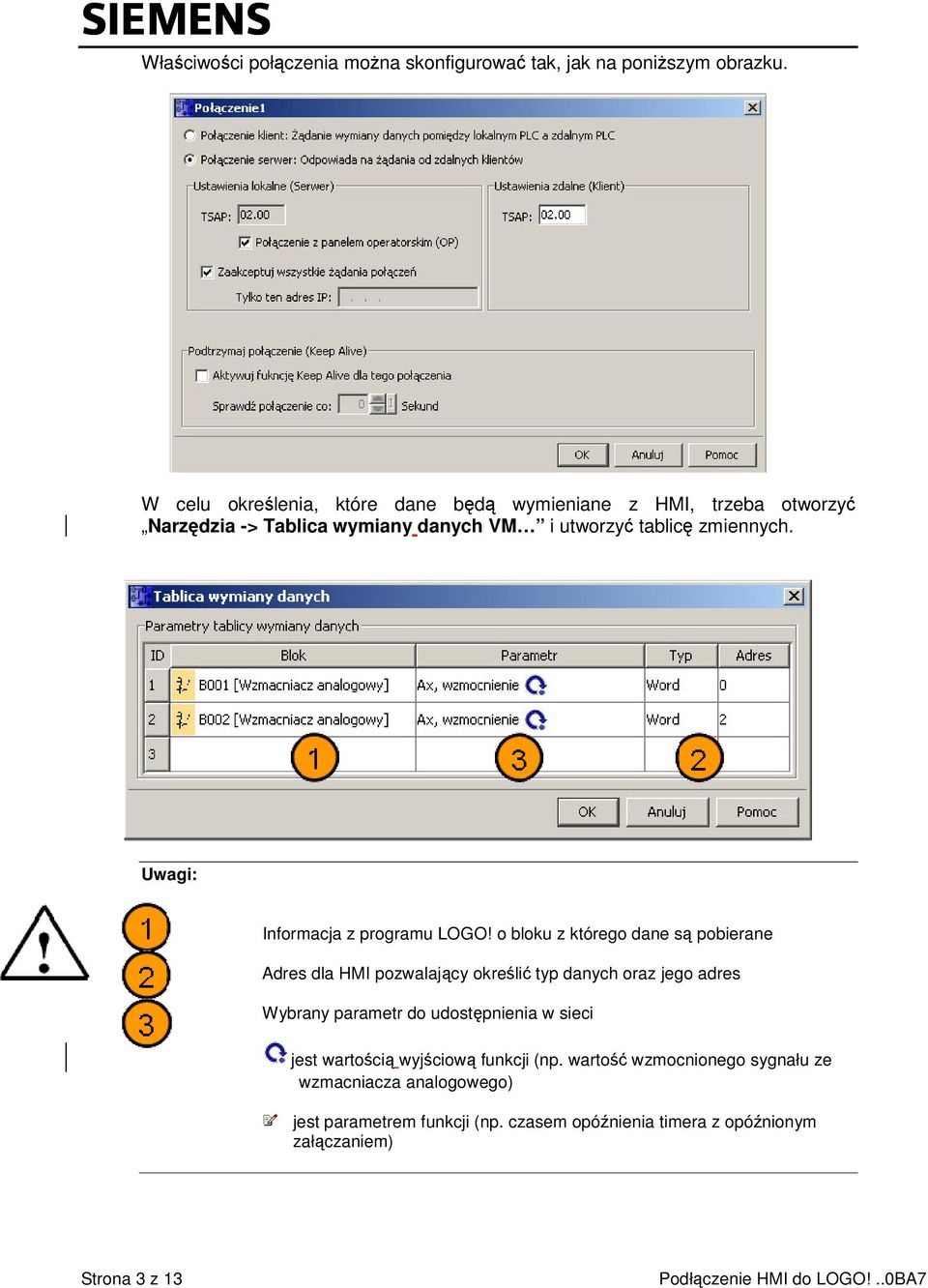 Uwagi: Informacja z programu LOGO!