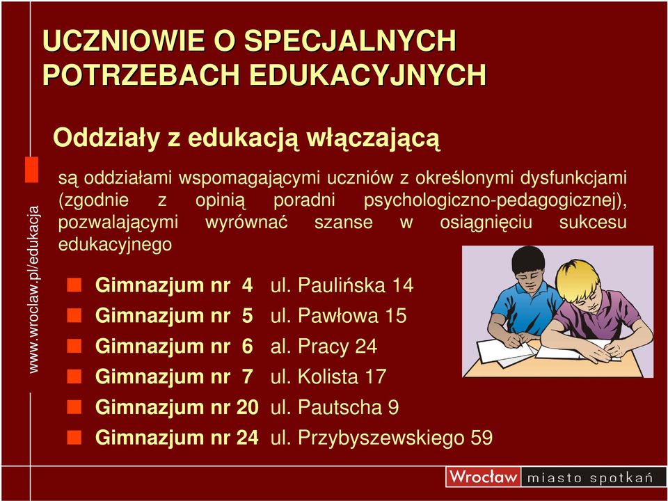 w osigniciu sukcesu edukacyjnego Gimnazjum nr 4 ul. Pauliska 14 Gimnazjum nr 5 ul.
