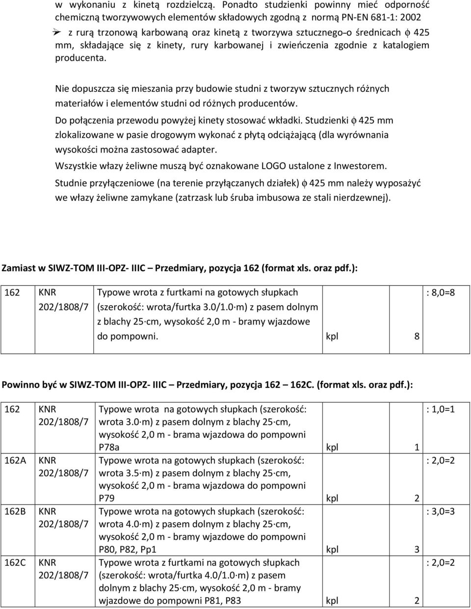 mm, składające się z kinety, rury karbowanej i zwieńczenia zgodnie z katalogiem producenta.