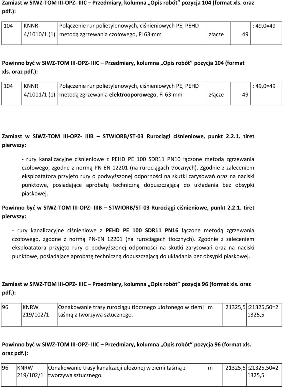 robót pozycja 104 (format xls. oraz pdf.