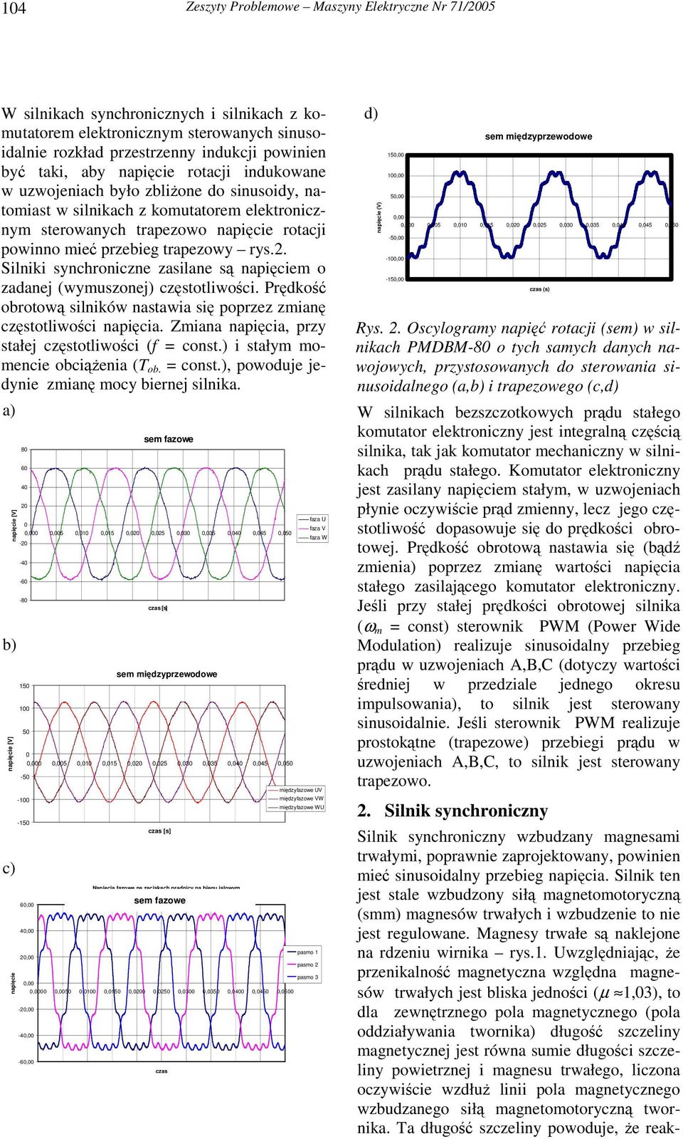 . Silniki synchroniczn zasilan s napici o zadanj (wyuszonj) czstotliwoci. Prdko obrotow silników nastawia si poprzz zian czstotliwoci napicia. Ziana napicia, przy stałj czstotliwoci ( = const.