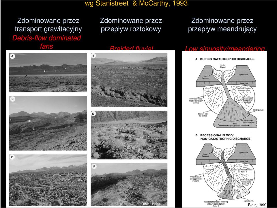 przepływ roztokowy Braided fluvial fans Zdominowane przez