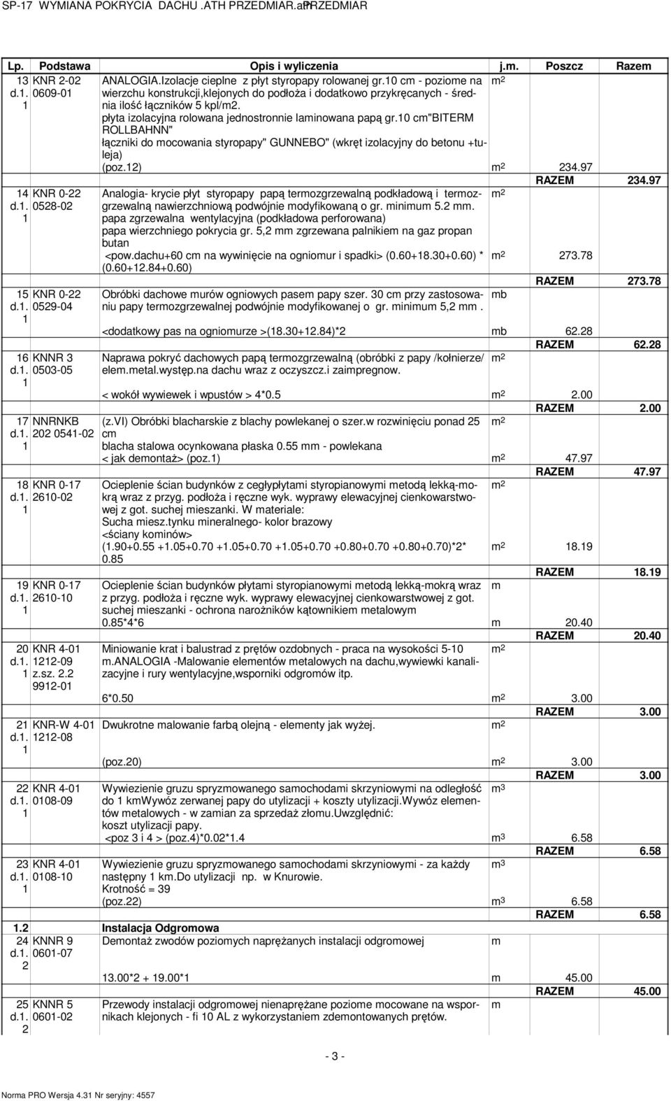0 c"biterm ROLLBAHNN" łączniki do ocowania styropapy" GUNNEBO" (wkręt izolacyjny do betonu +tuleja) (poz.) 34.97 4 KNR 0- d.. 058-0 5 KNR 0- d.. 059-04 6 KNNR 3 d.. 0503-05 7 NNRNKB d.