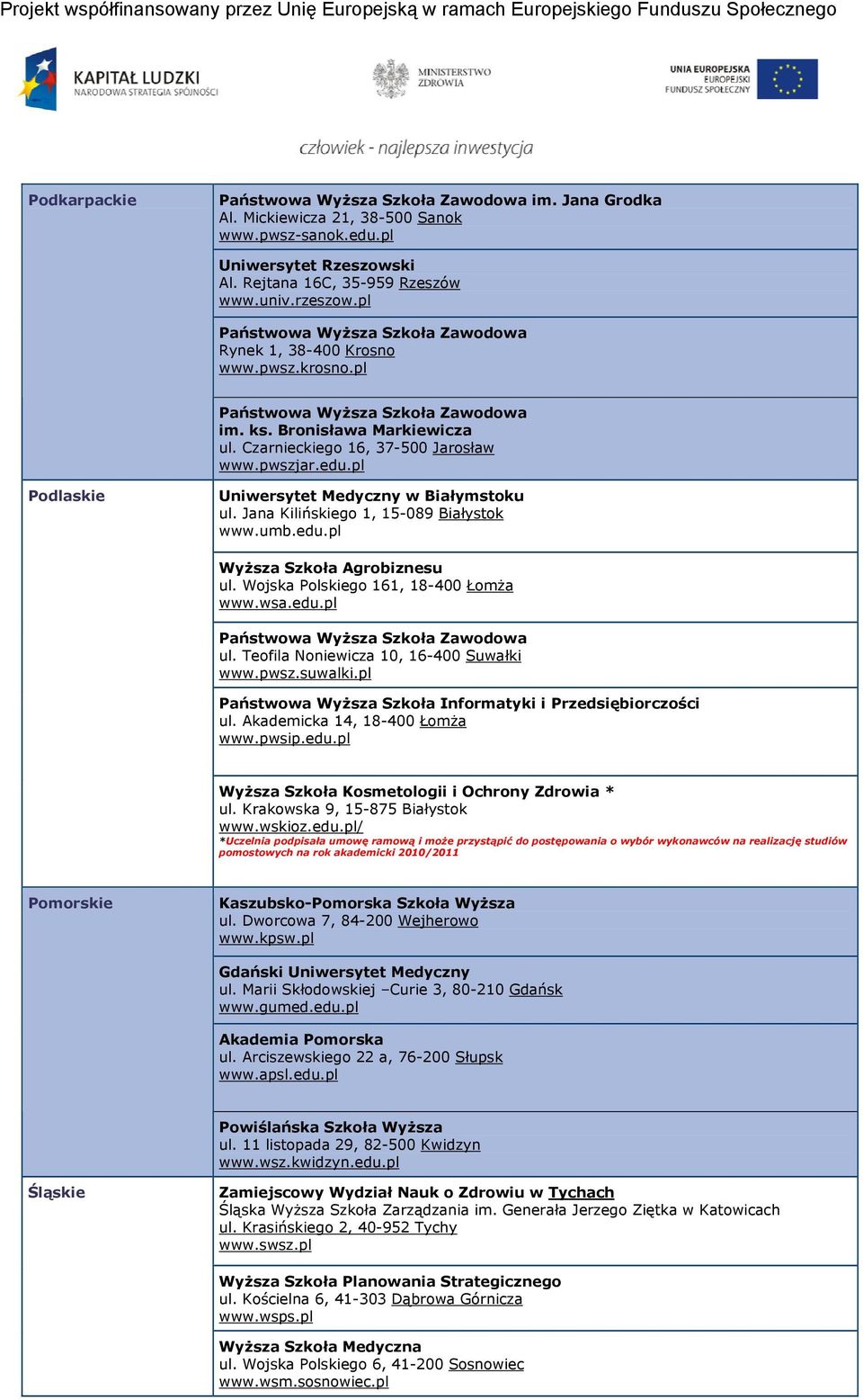 Wojska Polskiego 161, 18-400 Łomża www.wsa.edu.pl ul. Teofila Noniewicza 10, 16-400 Suwałki www.pwsz.suwalki.pl Państwowa Wyższa Szkoła Informatyki i Przedsiębiorczości ul.