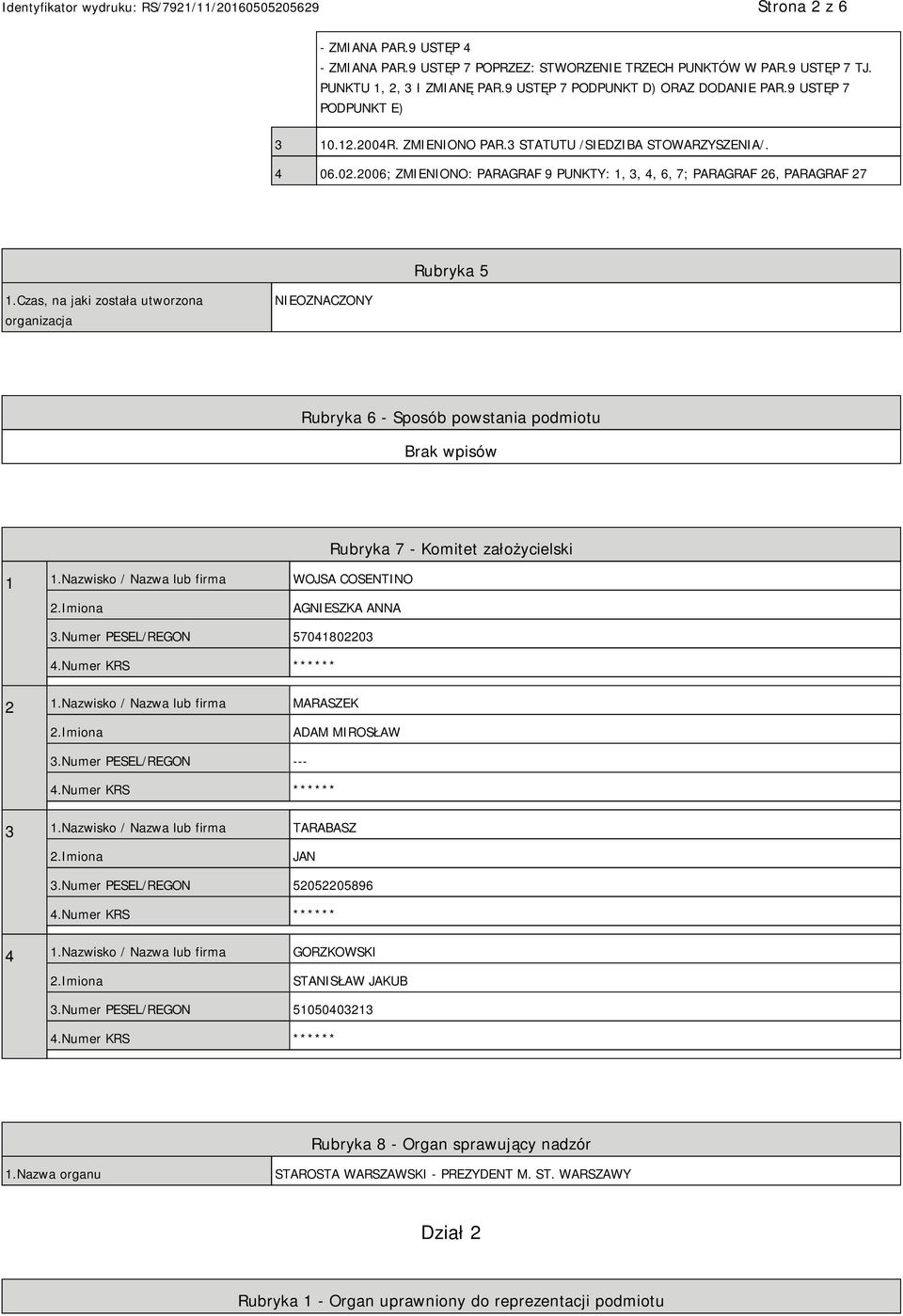 Czas, na jaki została utworzona organizacja NIEOZNACZONY Rubryka 6 - Sposób powstania podmiotu 1 1.Nazwisko / Nazwa lub firma WOJSA COSENTINO Rubryka 7 - Komitet założycielski AGNIESZKA ANNA 3.