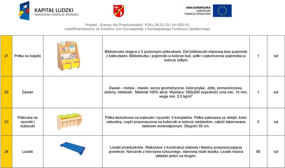 Materiał 100% akryl. Wymiary: 500x300 (wysokość runa min. 10 mm, waga min. 2,0 kg/m 2 23 Półeczka na ręczniki i kubeczki Półka łazienkowa na kubeczki i ręczniki- 5 kompletów.