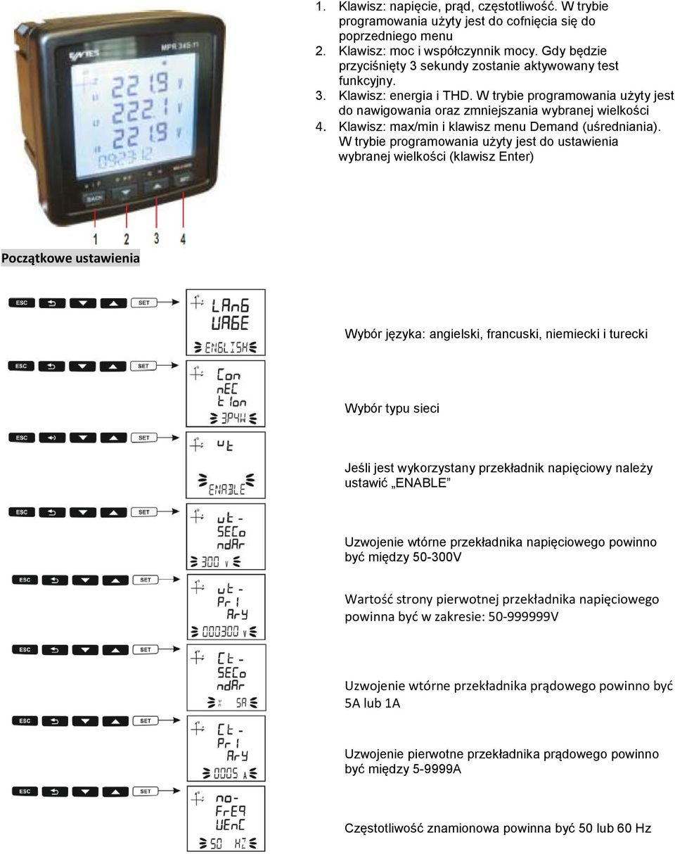 Klawisz: max/min i klawisz menu Demand (uśredniania).