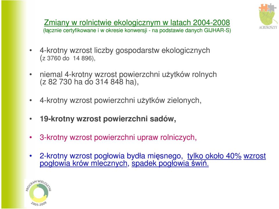 ha do 314 848 ha), 4-krotny wzrost powierzchni uŝytków zielonych, 19-krotny wzrost powierzchni sadów, 3-krotny wzrost powierzchni