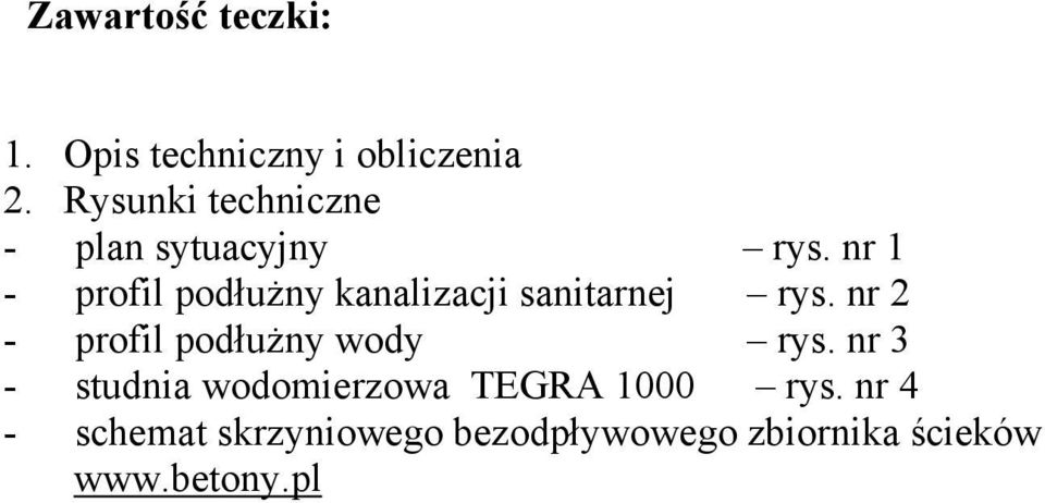 nr 1 - profil podłużny kanalizacji sanitarnej rys.