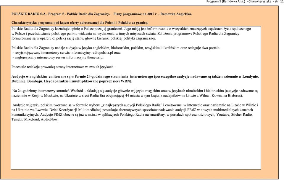 Jego misją jest informowanie o wszystkich znaczących aspektach życia społecznego w Polsce i przedstawianie polskiego punktu widzenia na wydarzenia w innych miejscach świata.