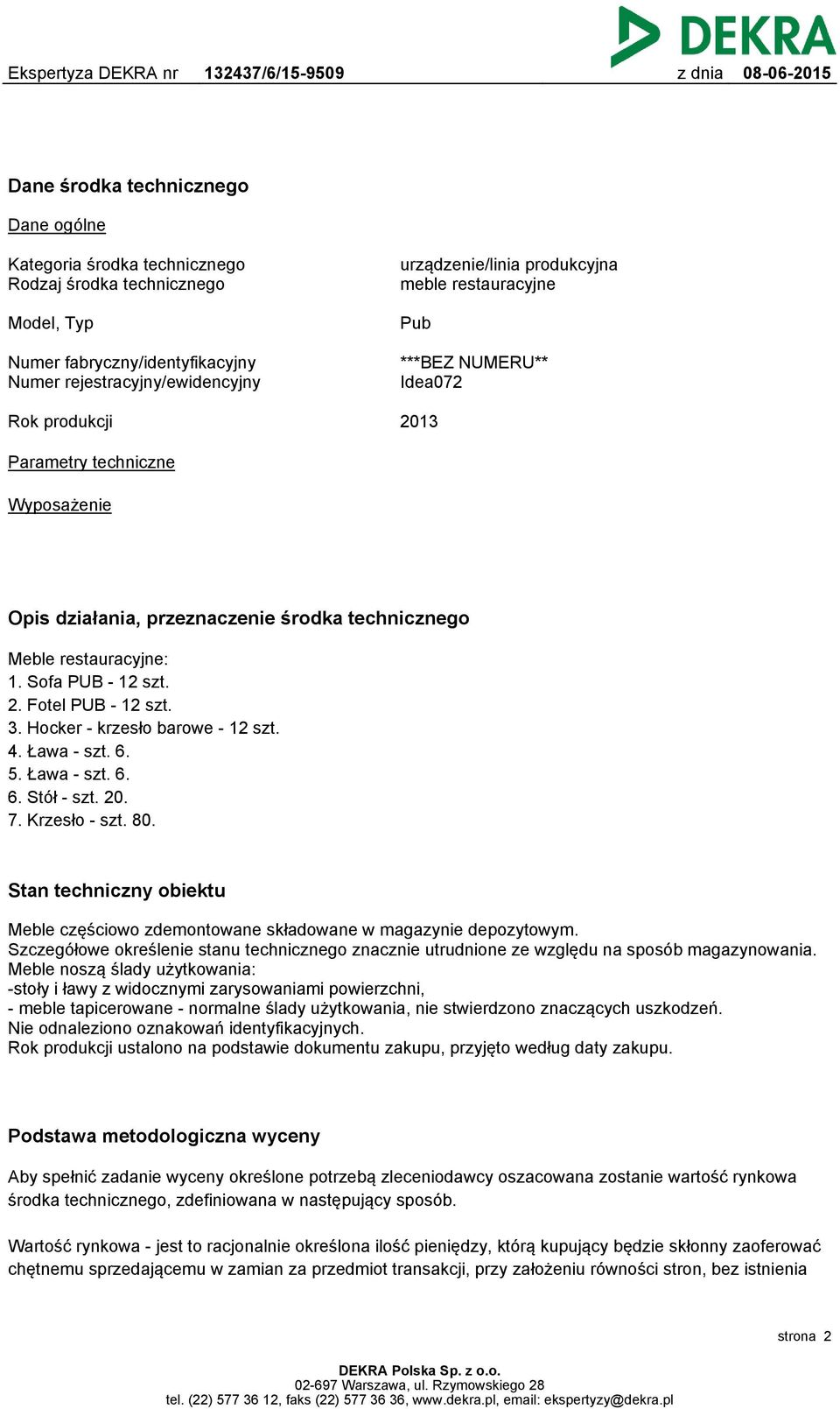 3. Hocker - krzesło barowe - 12 szt. 4. Ława - szt. 6. 5. Ława - szt. 6. 6. Stół - szt. 20. 7. Krzesło - szt. 80.