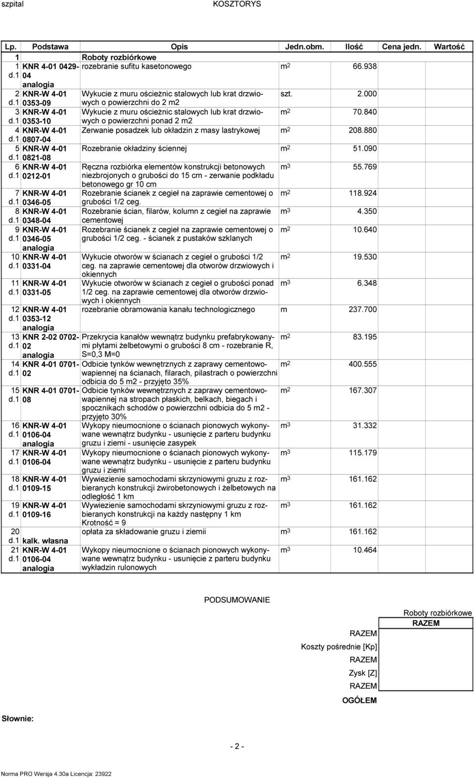 880 d. 0807-04 5 KNR-W 4-0 d. 08-08 Rozebranie okładziny ściennej m 5.090 6 d. KNR-W 4-0 0-0 7 KNR-W 4-0 d. 046-05 8 KNR-W 4-0 d. 048-04 9 KNR-W 4-0 d. 046-05 0 KNR-W 4-0 d. 0-04 KNR-W 4-0 d.