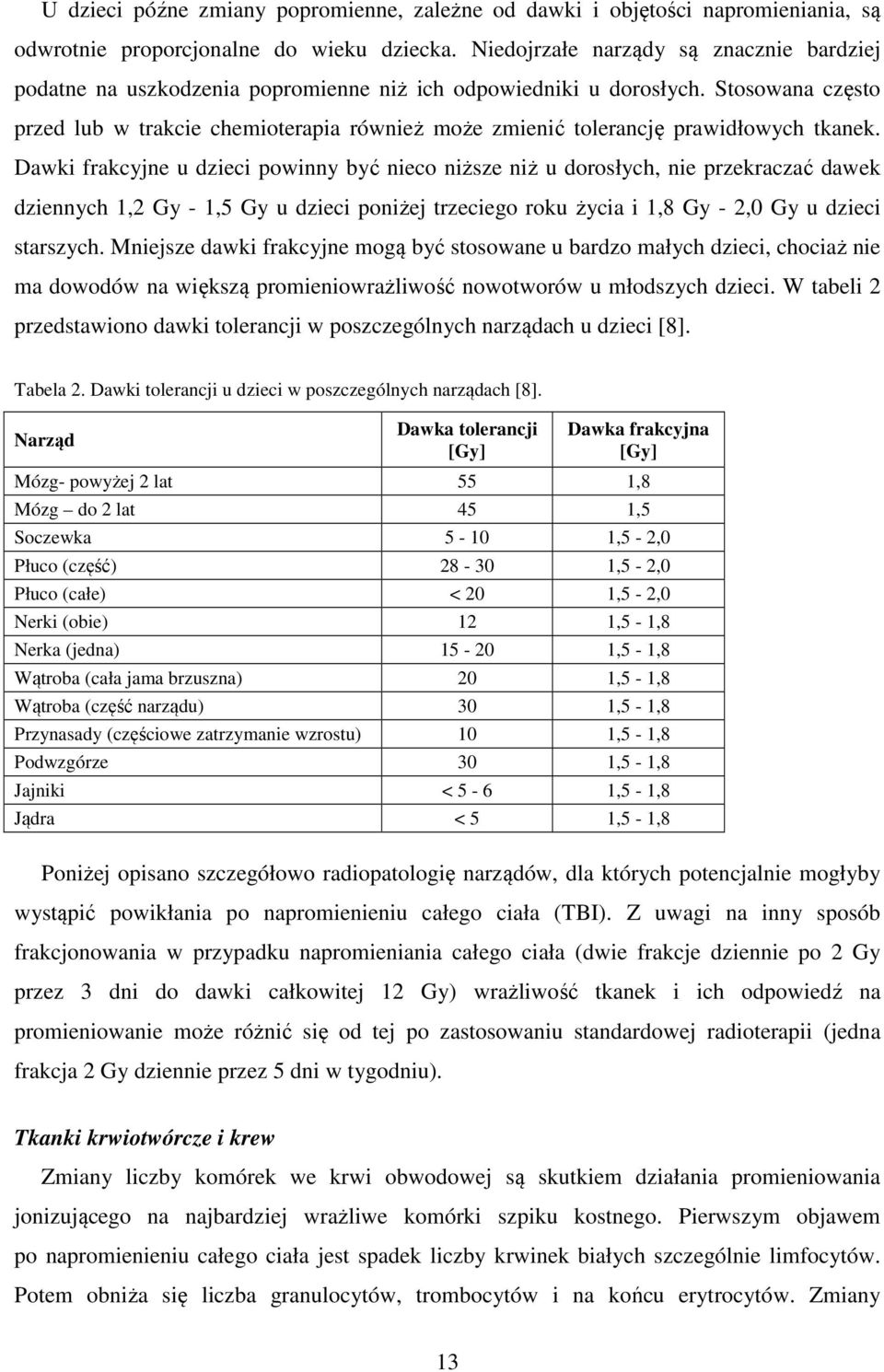 Stosowana często przed lub w trakcie chemioterapia również może zmienić tolerancję prawidłowych tkanek.