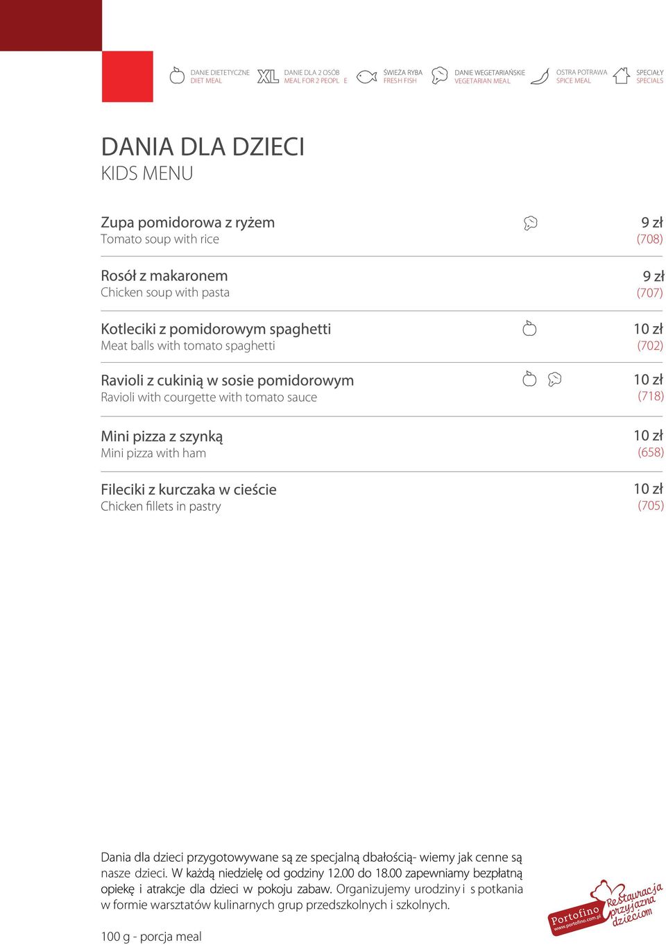 tomato spaghetti (702) Ravioli with courgette with tomato sauce (718) Mini pizza with ham (658) (705) nasze dzieci.