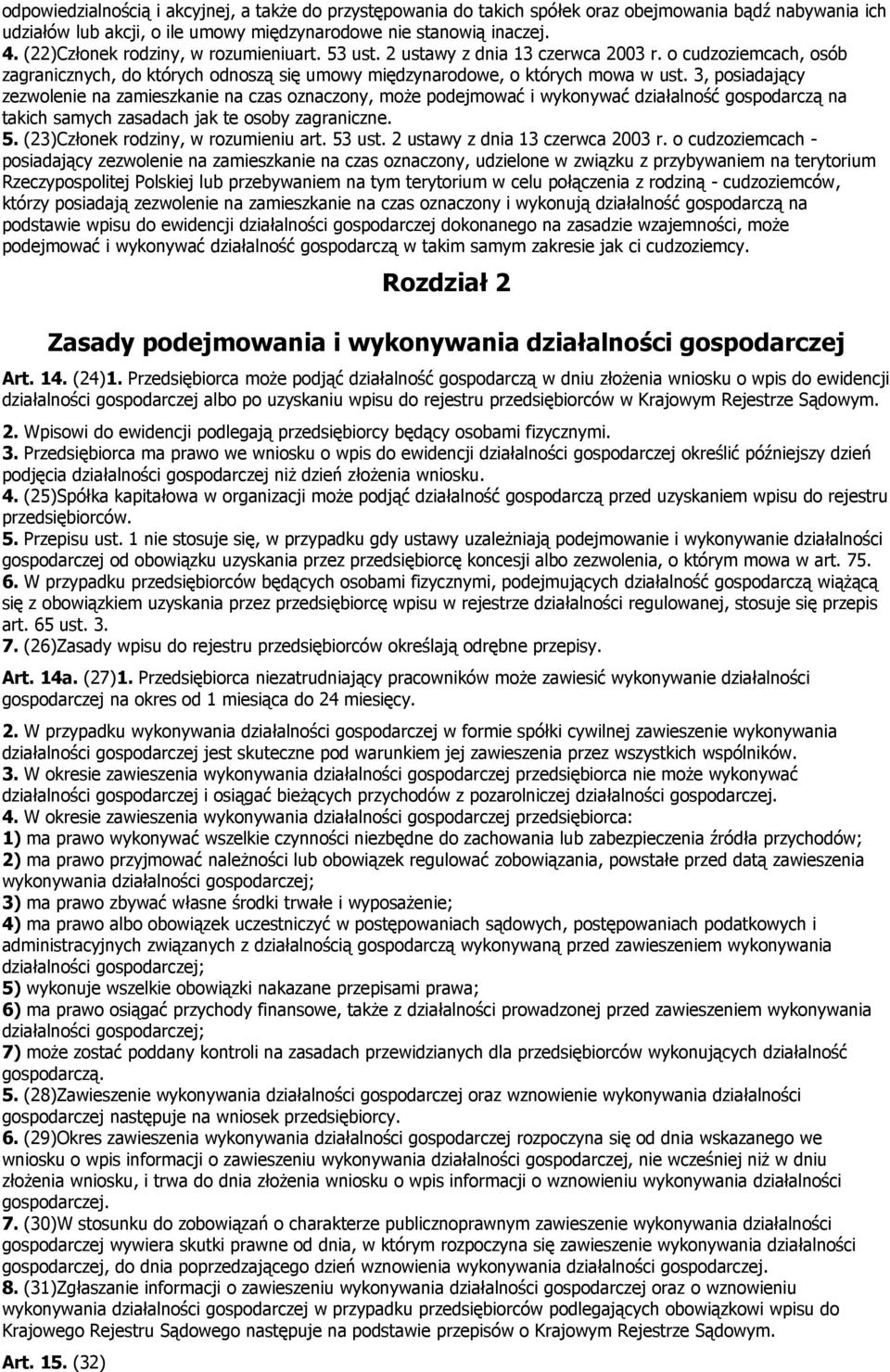 3, posiadający zezwolenie na zamieszkanie na czas oznaczony, może podejmować i wykonywać działalność gospodarczą na takich samych zasadach jak te osoby zagraniczne. 5.