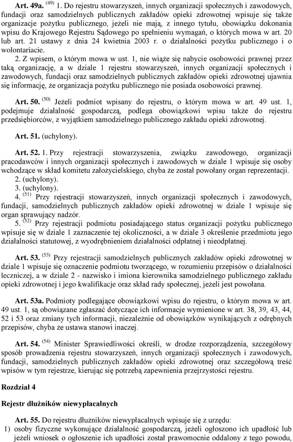 mają, z innego tytułu, obowiązku dokonania wpisu do Krajowego Rejestru Sądowego po spełnieniu wymagań, o których mowa w art. 20 lub art. 21 ustawy z dnia 24 kwietnia 2003 r.