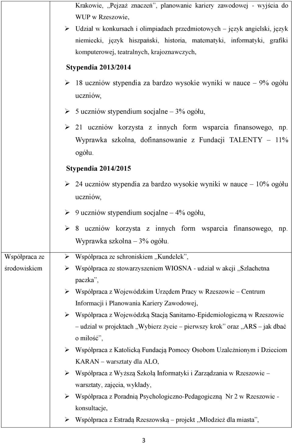 3% ogółu, 21 uczniów korzysta z innych form wsparcia finansowego, np. Wyprawka szkolna, dofinansowanie z Fundacji TALENTY 11% ogółu.