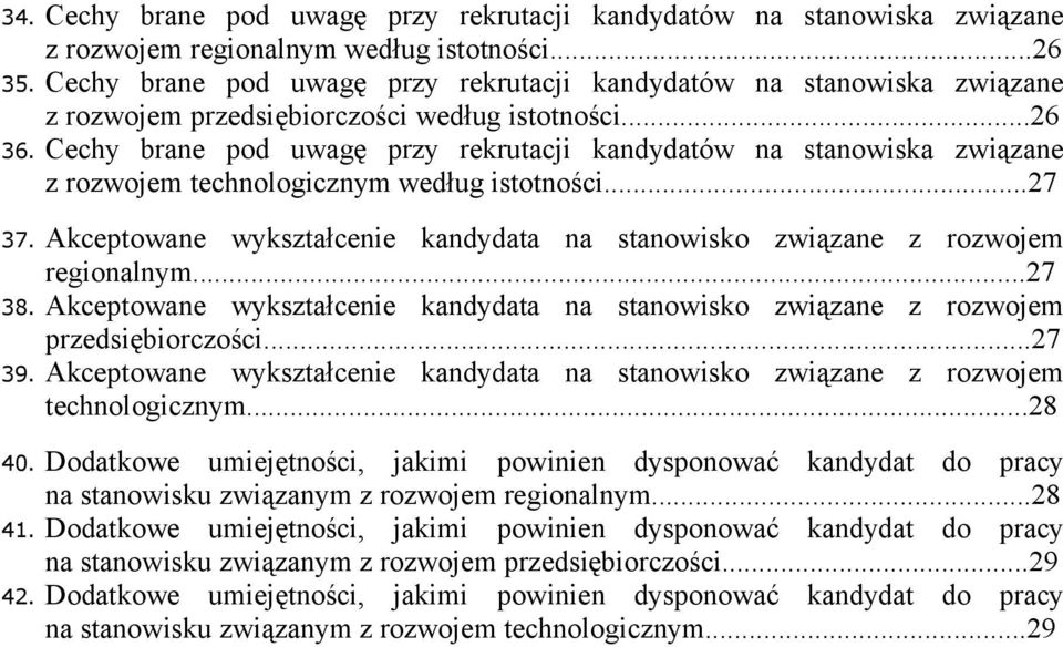 Cechy brane pod uwagę przy rekrutacji kandydatów na stanowiska związane z rozwojem technologicznym według istotności...27 37.