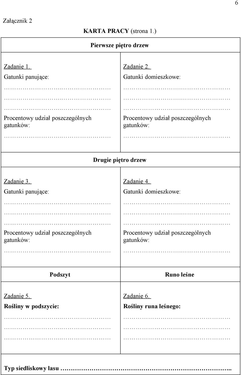 Gatunki domieszkowe: Procentowy udział poszczególnych gatunków: Drugie piętro drzew Zadanie 3.