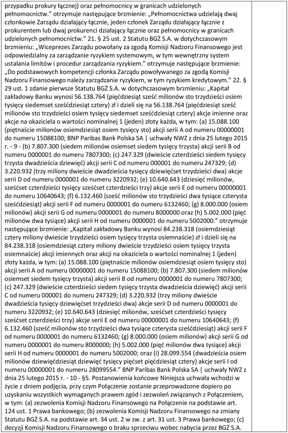 oraz pełnomocnicy w granicach udzielonych pełnomocnictw. 21. 25 ust. 2 Statutu BGŻ S.A.