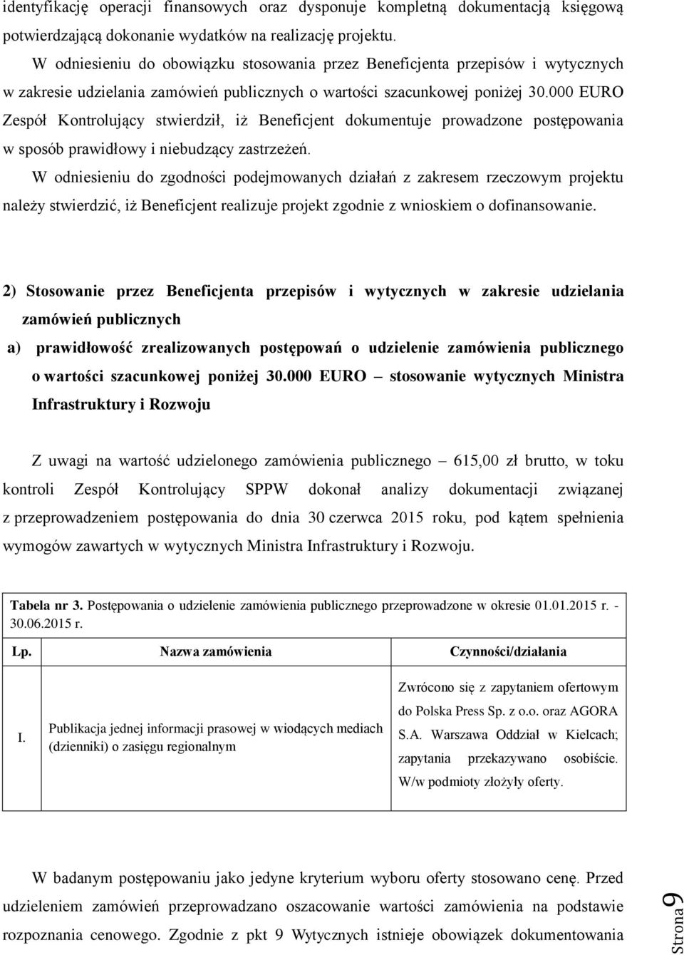 000 EURO Zespół Kontrolujący stwierdził, iż Beneficjent dokumentuje prowadzone postępowania w sposób prawidłowy i niebudzący zastrzeżeń.