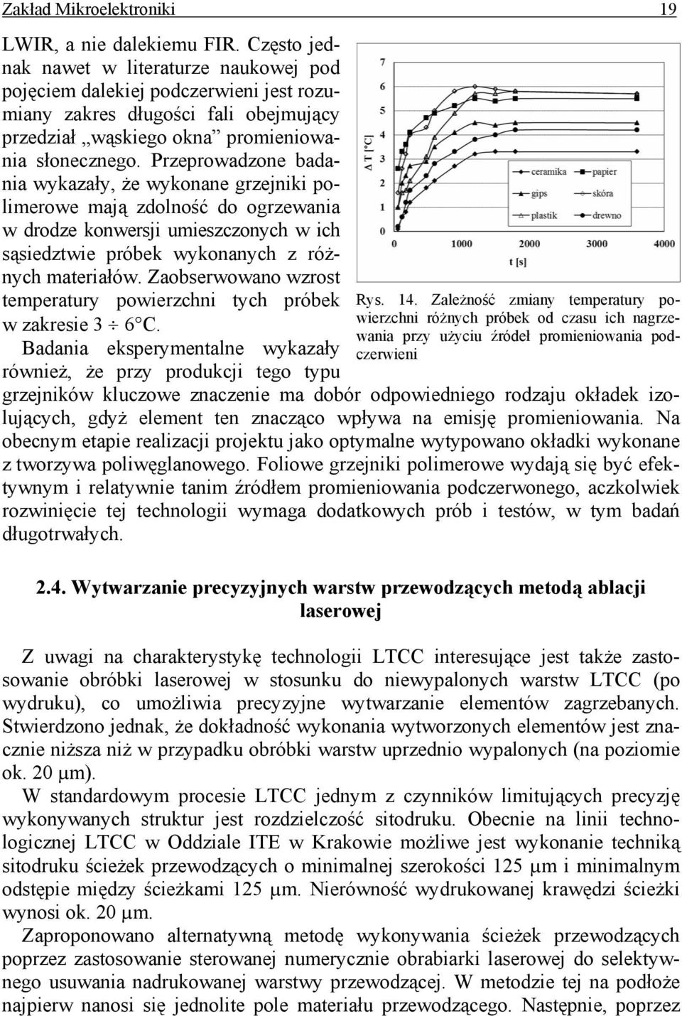 Przeprowadzone badania wykazały, że wykonane grzejniki polimerowe mają zdolność do ogrzewania w drodze konwersji umieszczonych w ich sąsiedztwie próbek wykonanych z różnych materiałów.