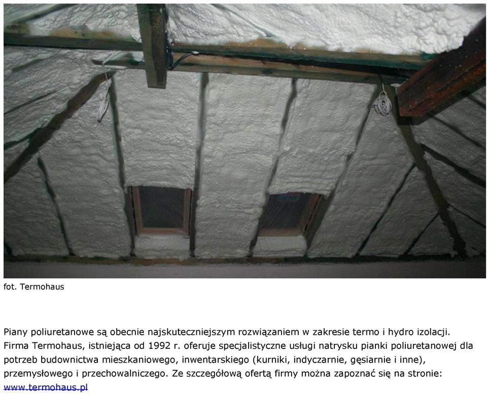 oferuje specjalistyczne usługi natrysku pianki poliuretanowej dla potrzeb budownictwa mieszkaniowego,