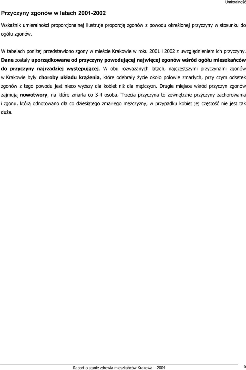 Dane zostały uporządkowane od przyczyny powodującej najwięcej zgonów wśród ogółu mieszkańców do przyczyny najrzadziej występującej.