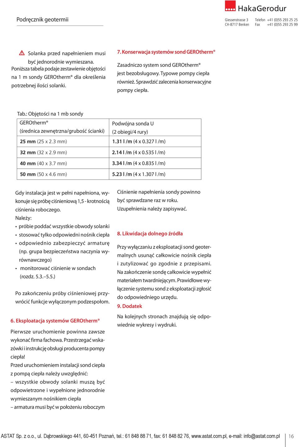 Poniższa tabela podaje zestawienie objętości na Die 1 m Tabelle sondy unten GEROtherm gibt eine dla Übersicht określenia über potrzebnej das Volumen ilości pro solanki.