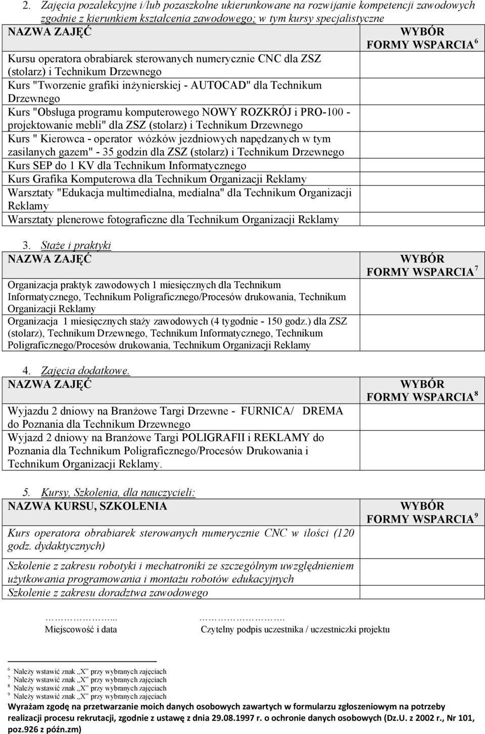 ROZKRÓJ i PRO-100 - projektowanie mebli" dla ZSZ (stolarz) i Technikum Drzewnego Kurs " Kierowca - operator wózków jezdniowych napędzanych w tym zasilanych gazem" - 35 godzin dla ZSZ (stolarz) i