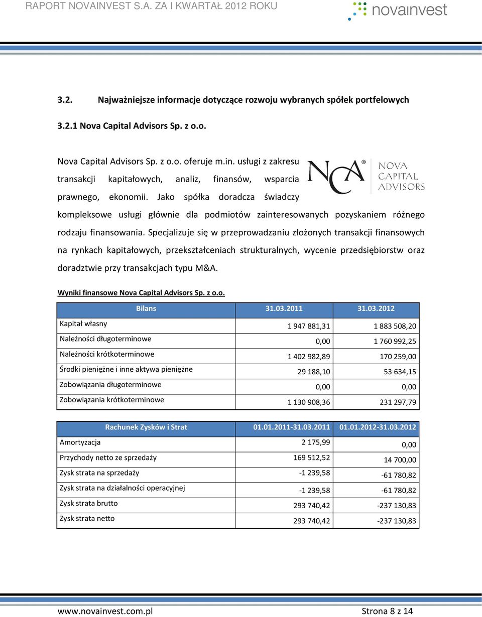 Specjalizuje się w przeprowadzaniu złożonych transakcji finansowych na rynkach kapitałowych, przekształceniach strukturalnych, wycenie przedsiębiorstw oraz doradztwie przy transakcjach typu M&A.