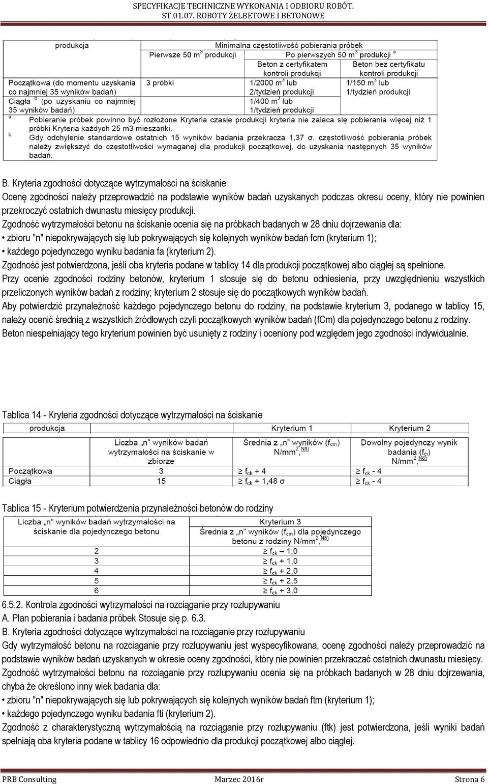 Zgodność wytrzymałości betonu na ściskanie ocenia się na próbkach badanych w 28 dniu dojrzewania dla: zbioru "n" niepokrywających się lub pokrywających się kolejnych wyników badań fcm (kryterium 1);