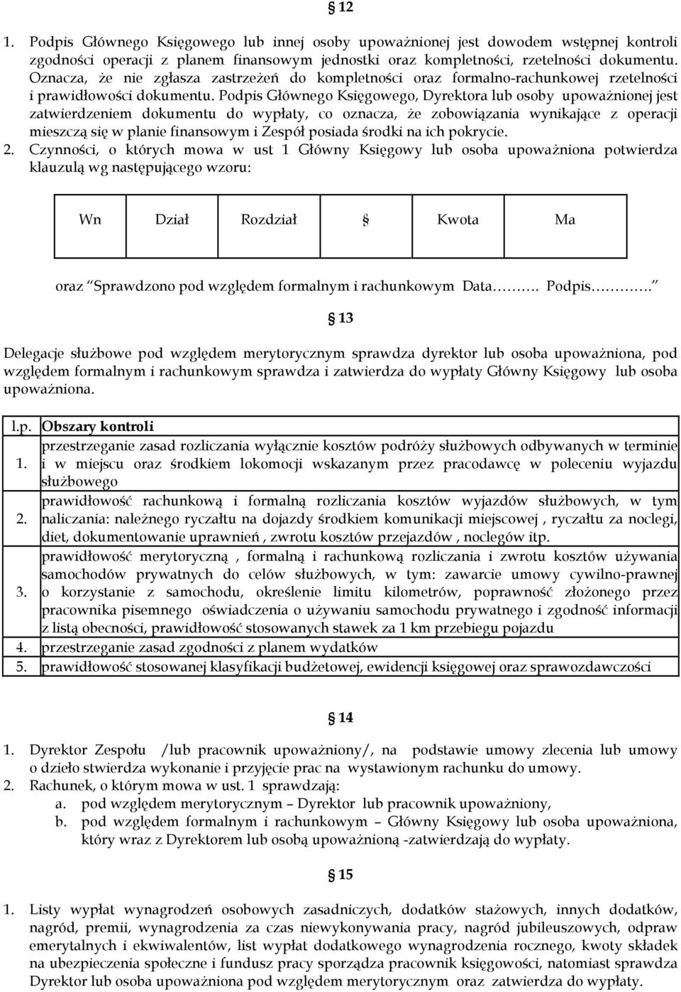 Podpis Głównego Księgowego, Dyrektora lub osoby upoważnionej jest zatwierdzeniem dokumentu do wypłaty, co oznacza, że zobowiązania wynikające z operacji mieszczą się w planie finansowym i Zespół