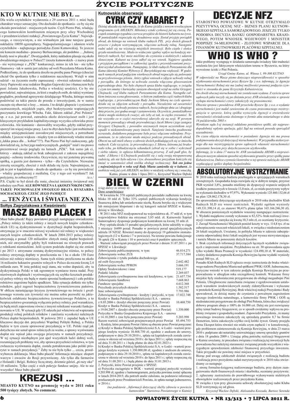 Najwiêkszego, o rzeczywistym, a nie wirtualnym jak inne tutejsze gazety nak³adzie 10050 egzemplarzy. Najpopularniejszego i zdaniem wielu czytelników - najlepszego periodyku Ziemi Kutnowskiej.