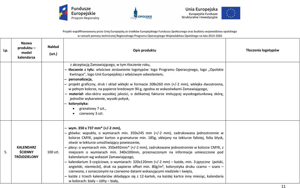 materiał: eko-skóra wysokiej jakości, o delikatnej fakturze imitującej wysokogatunkową skórę, jednolite wybarwienie, wysoki połysk, kolorystyka: granatowy 7 szt., czerwony 3 szt. 5.