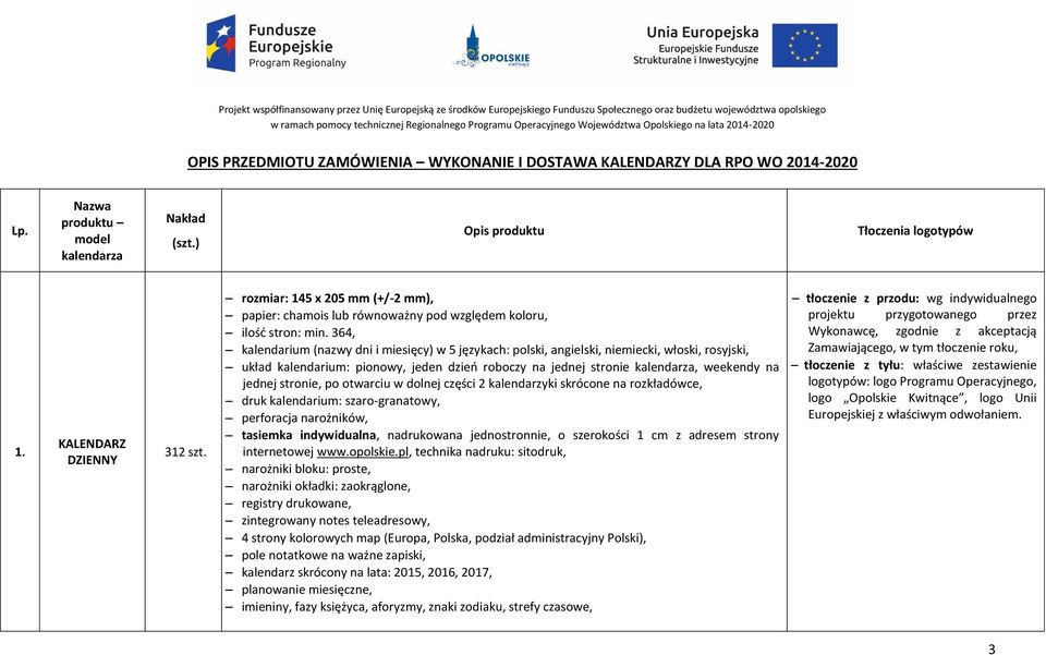 364, kalendarium (nazwy dni i miesięcy) w 5 językach: polski, angielski, niemiecki, włoski, rosyjski, układ kalendarium: pionowy, jeden dzień roboczy na jednej stronie, weekendy na jednej stronie, po