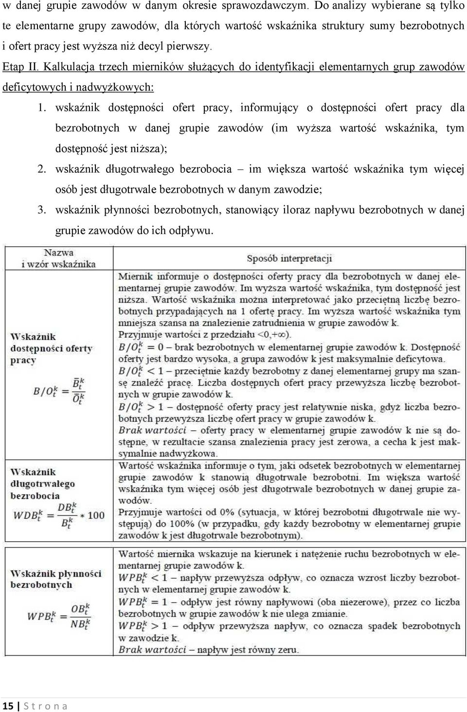 Kalkulacja trzech mierników służących do identyfikacji elementarnych grup zawodów deficytowych i nadwyżkowych: 1.