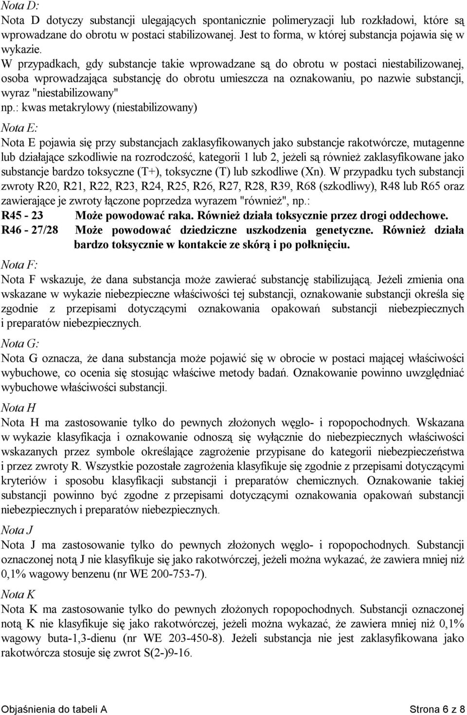 W przypadkach, gdy substancje takie wprowadzane są do obrotu w postaci niestabilizowanej, osoba wprowadzająca substancję do obrotu umieszcza na oznakowaniu, po nazwie substancji, wyraz
