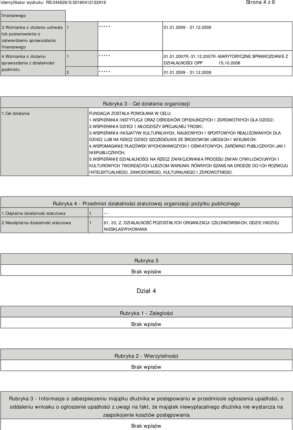 Cel działania FUNDACJA ZOSTAŁA POWOŁANA W CELU: 1.WSPIERANIA INSTYTUCJI ORAZ OŚRODKÓW OPIEKUŃCZYCH I ZDROWOTNYCH DLA DZIECI; 2.WSPIERANIA DZIECI I MŁODZIEŻY SPECJALNEJ TROSKI; 3.