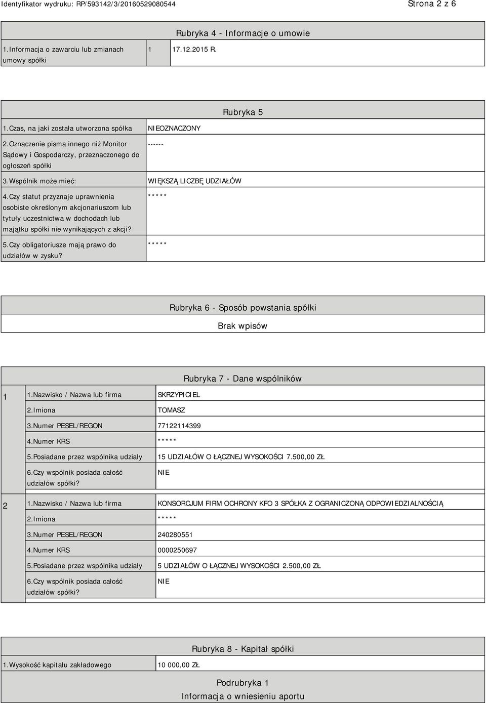 Czy statut przyznaje uprawnienia osobiste określonym akcjonariuszom lub tytuły uczestnictwa w dochodach lub majątku spółki nie wynikających z akcji? 5.