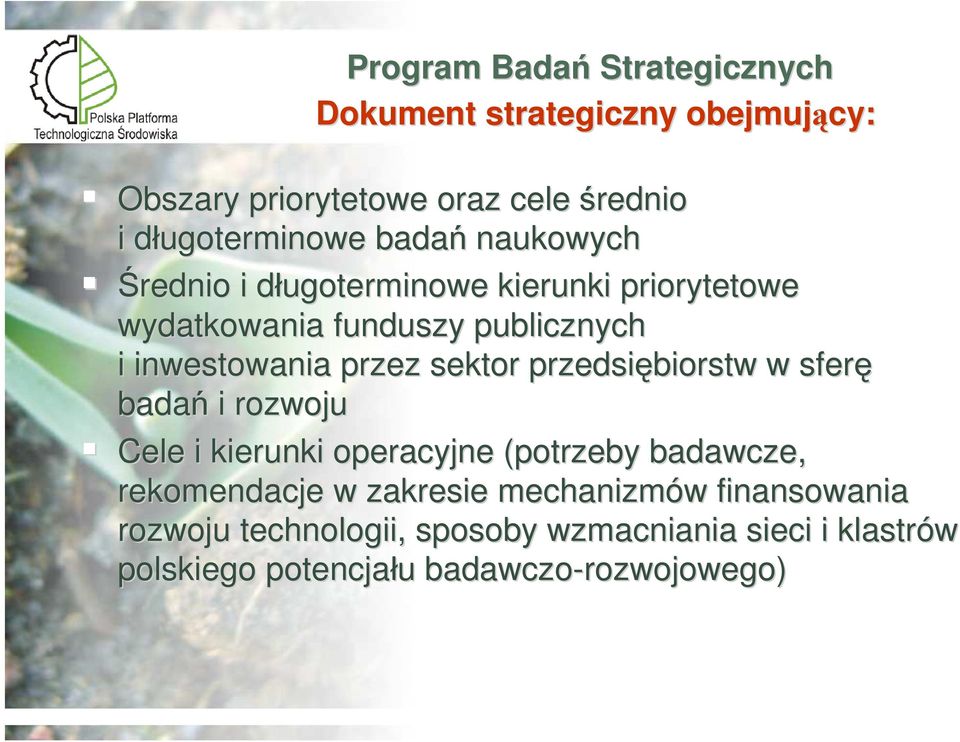 sektor przedsiębiorstw w sferę badań i rozwoju Cele i kierunki operacyjne (potrzeby badawcze, rekomendacje w zakresie