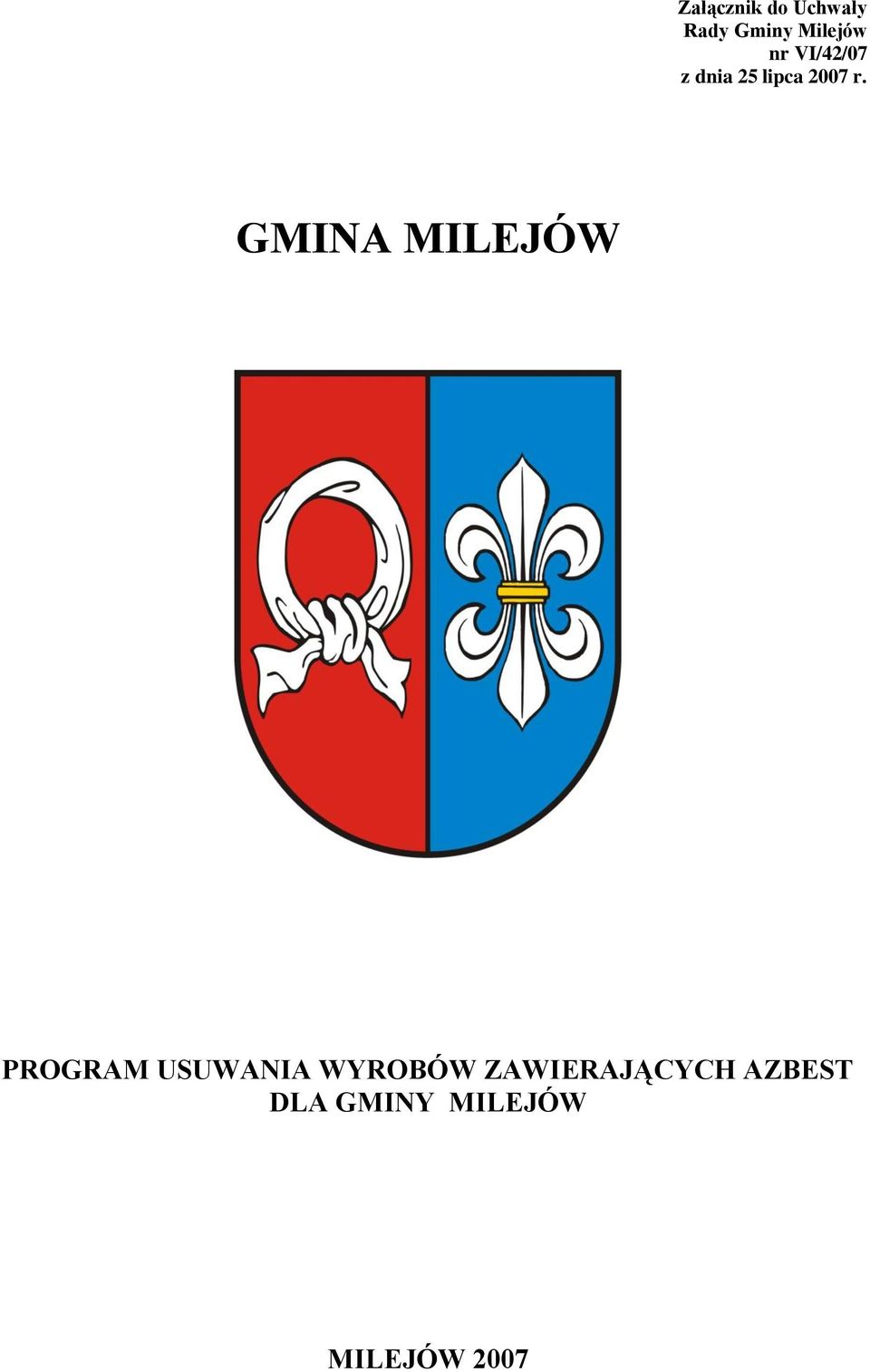 GMINA MILEJÓW PROGRAM USUWANIA WYROBÓW