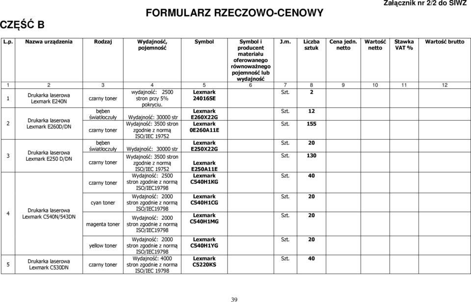 2 3 4 5 E260D/DN E250 D/DN C540N/543DN C530DN bęben światłoczuły Wydajność: 30000 str Wydajność: 3500 zgodnie z normą bęben światłoczuły Wydajność: 30000 str yellow toner Wydajność: 3500 zgodnie z