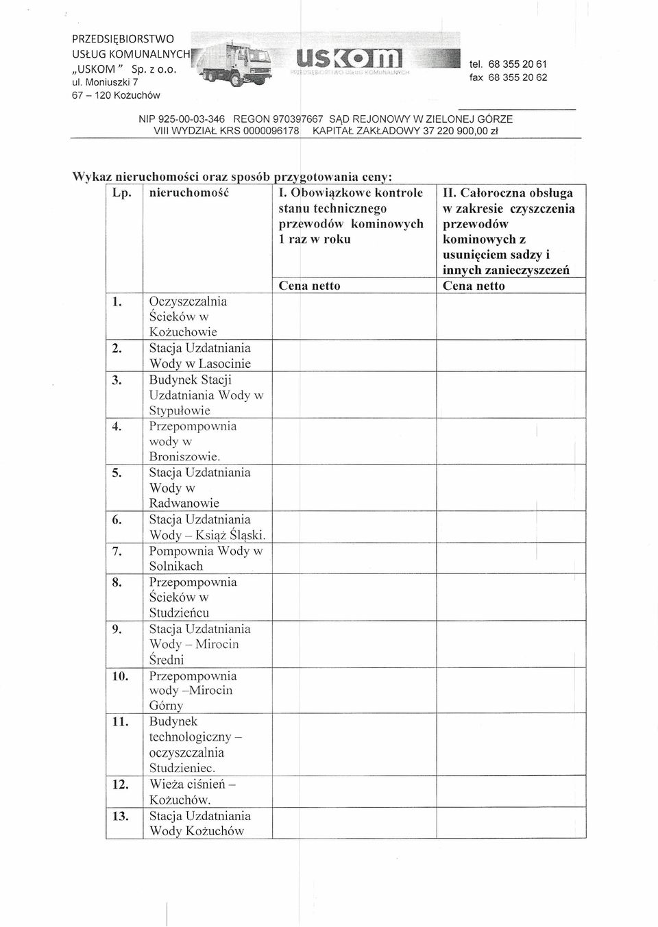 nieruchomość. Obowiązkowe kontrole. Całoroczna obsługa stanu technicznego w zakresie czyszczenia przewodów kominowych przewodów 1 raz w roku kominowych z 1. Oczyszczalnia Ścieków w Kożuchowie 2.