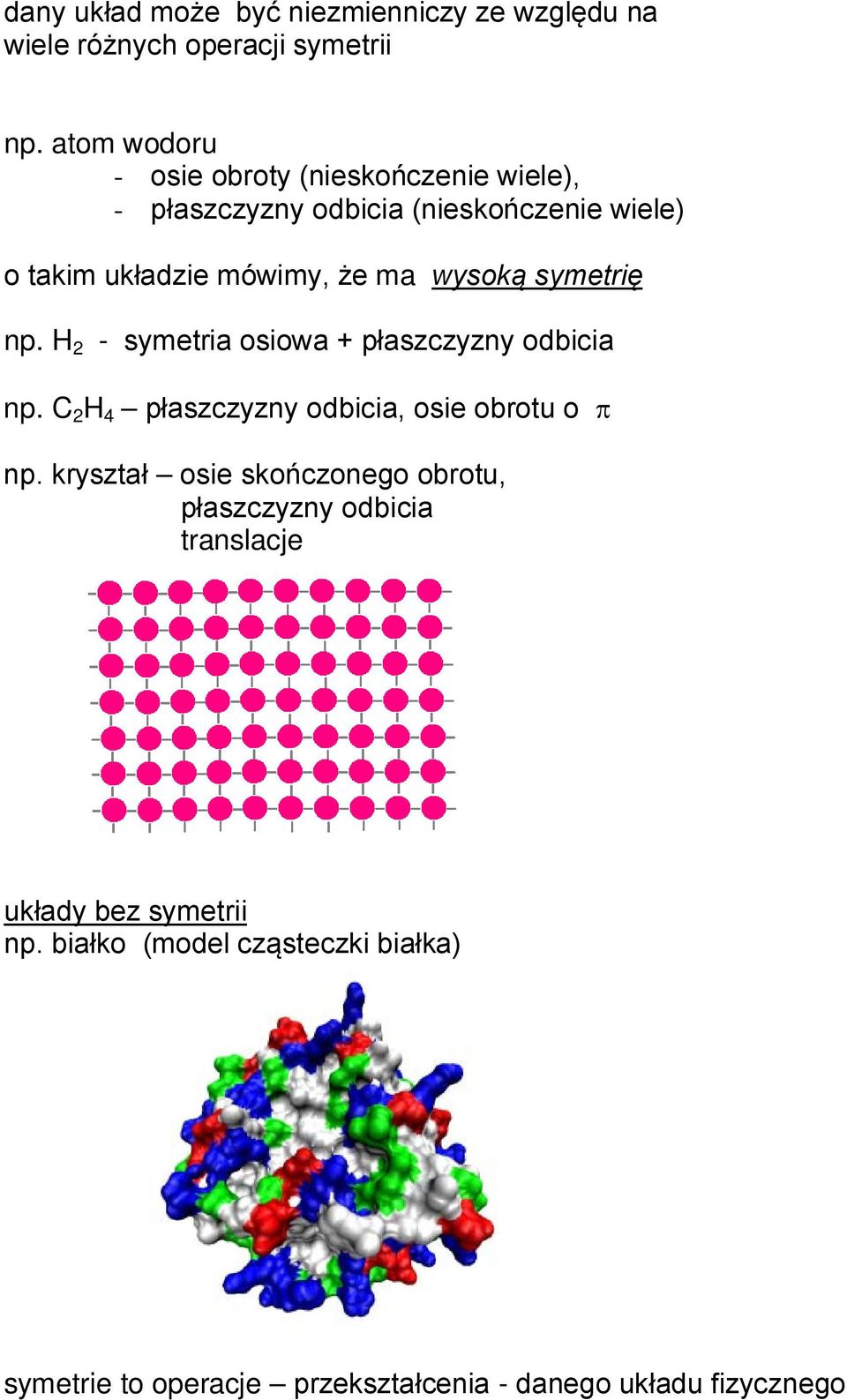 wysoką symetrę p. H - symetra osowa + płaszczyzy odbca p. C H 4 płaszczyzy odbca, ose obrotu o π p.