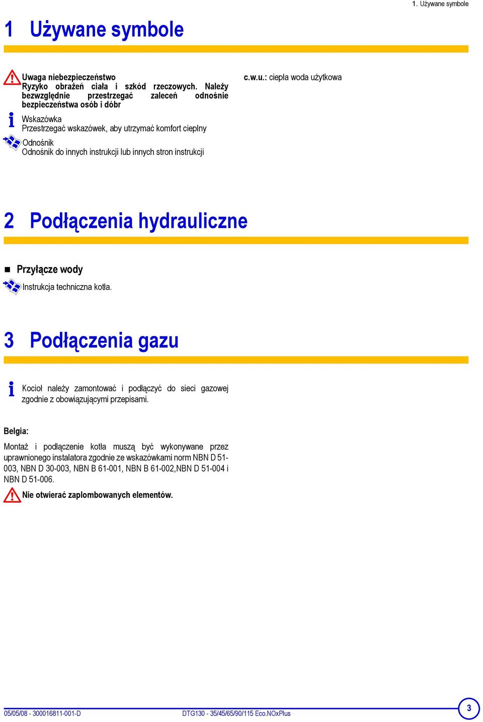 instrukcji c.w.u.: ciepła woda użytkowa 2 Podłączenia hydrauliczne Przyłącze wody Instrukcja techniczna kotła.