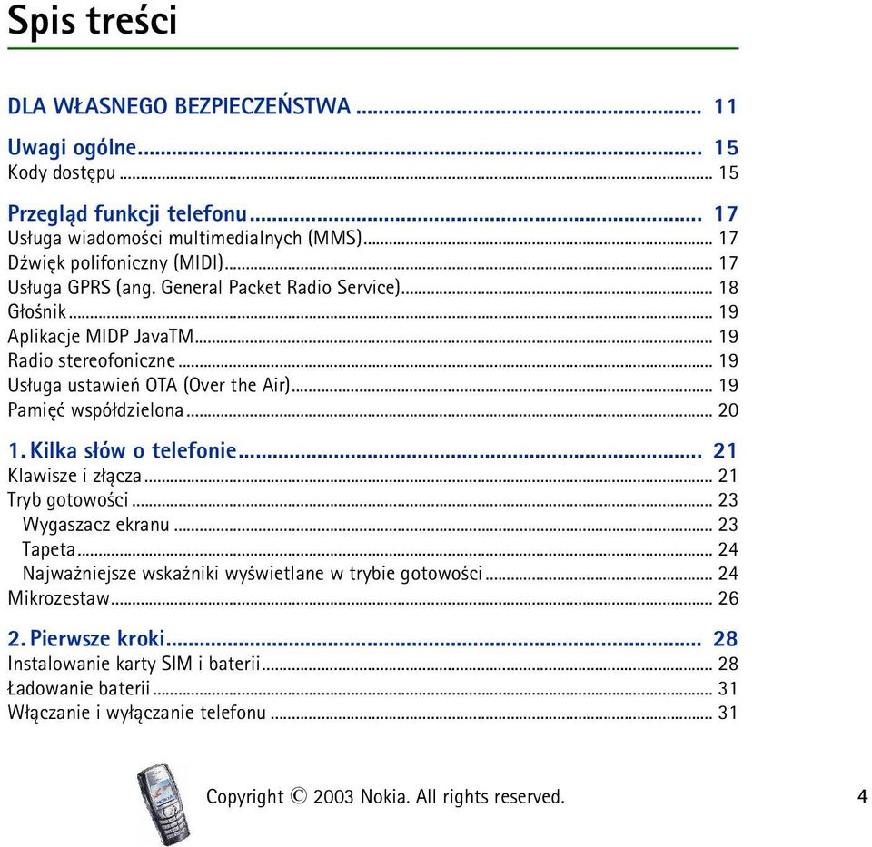 .. 19 Pamiêæ wspó³dzielona... 20 1. Kilka s³ów o telefonie... 21 Klawisze i z³±cza... 21 Tryb gotowo ci... 23 Wygaszacz ekranu... 23 Tapeta.