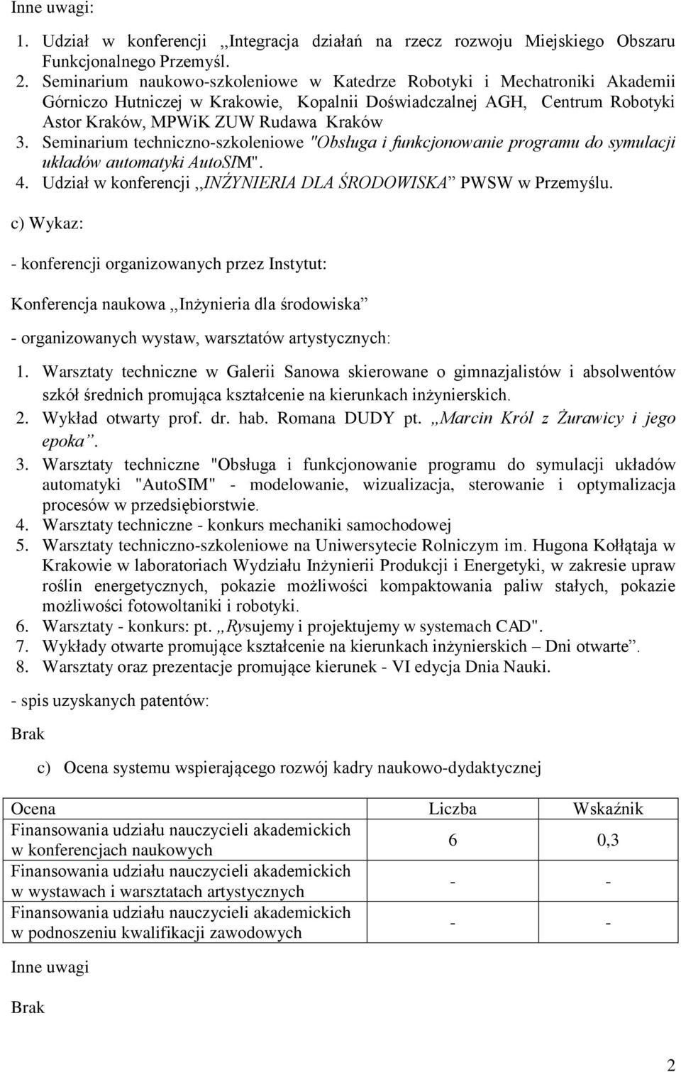 Seminarium techniczno-szkoleniowe "Obsługa i funkcjonowanie programu do symulacji układów automatyki AutoSIM". 4. Udział w konferencji,,inźynieria DLA ŚRODOWISKA PWSW w Przemyślu.